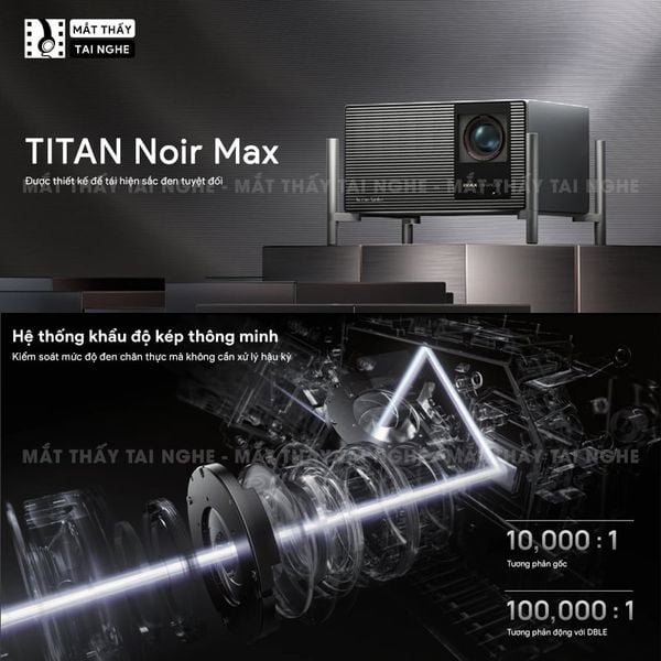 XGIMI Titan Noir Max - Máy chiếu 4K thông minh cao cấp, tích hợp Google TV, sử dụng công nghệ RGB Triple Laser, độ phân giải chuẩn 4K UHD, độ sáng 7.000 ISO Lumens, đạt chứng nhận IMAX Enhanced & Dolby Vision và tích hợp loa Harman Kardon