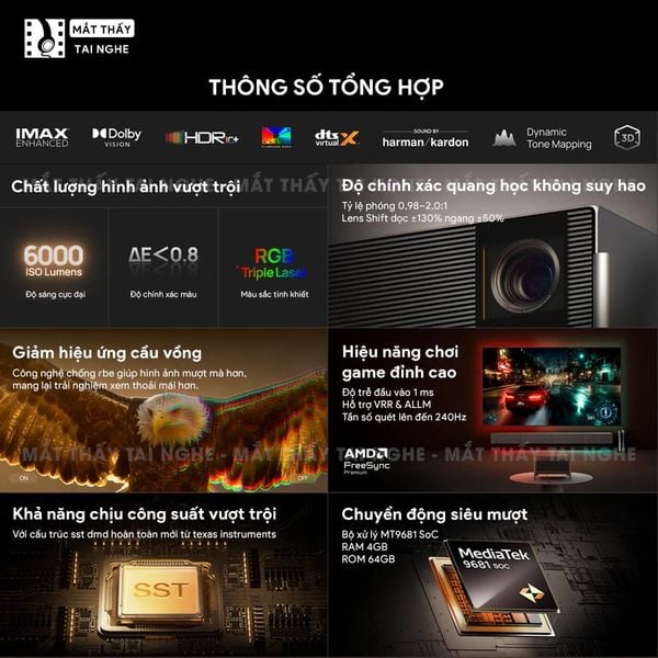 XGIMI Titan Noir Pro - Máy chiếu 4K thông minh cao cấp, tích hợp Google TV, sử dụng công nghệ RGB Triple Laser, độ phân giải chuẩn 4K UHD, độ sáng 6.000 ISO Lumens, đạt chứng nhận IMAX Enhanced & Dolby Vision và tích hợp loa Harman Kardon