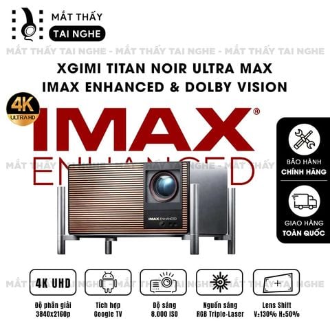 XGIMI Titan Noir Ultra Max - Máy chiếu 4K thông minh cao cấp, tích hợp Google TV, sử dụng công nghệ RGB Triple Laser, độ phân giải chuẩn 4K UHD, độ sáng 8.000 ISO Lumens, đạt chứng nhận IMAX Enhanced & Dolby Vision và tích hợp loa Harman Kardon
