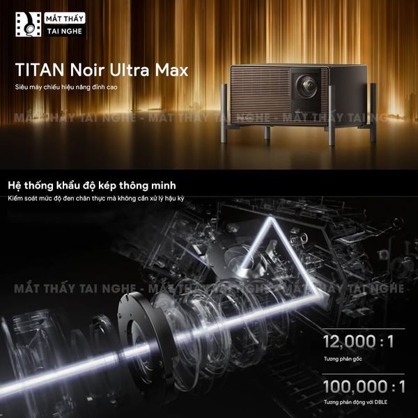 XGIMI Titan Noir Ultra Max - Máy chiếu 4K thông minh cao cấp, tích hợp Google TV, sử dụng công nghệ RGB Triple Laser, độ phân giải chuẩn 4K UHD, độ sáng 8.000 ISO Lumens, đạt chứng nhận IMAX Enhanced & Dolby Vision và tích hợp loa Harman Kardon