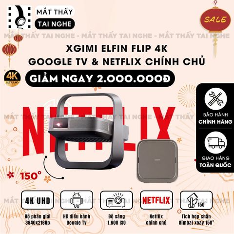 Xgimi Elifn Flip 4K - Máy chiếu thông minh tích hợp Google TV và Netflix chính chủ, sử dụng công nghệ DLP, độ sáng 1.600 ISO lumens, độ phân giải chuẩn 4K UHD cho hình ảnh và màu sắc cực đẹp