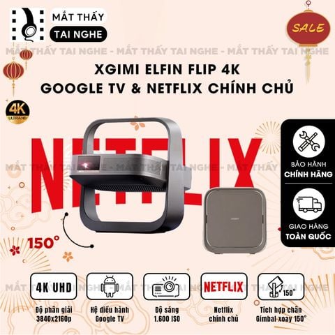 Xgimi Elifn Flip 4K - Máy chiếu thông minh tích hợp Google TV và Netflix chính chủ, sử dụng công nghệ DLP, độ sáng 1.600 ISO lumens, độ phân giải chuẩn 4K UHD cho hình ảnh và màu sắc cực đẹp