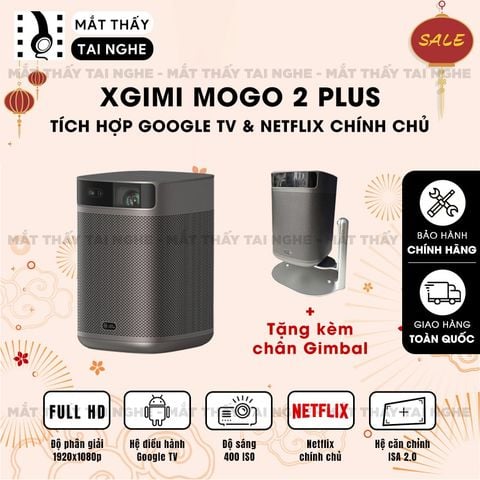 XGIMI MoGo 2 Plus - Máy chiếu thông minh tích hợp Google TV quốc tế, sử dụng công nghệ DLP, độ sáng 400 ISO lumens, độ phân giải chuẩn Full HD cho hình ảnh và màu sắc cực đẹp