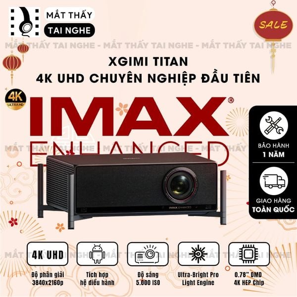 Xgimi Titan - Máy chiếu 4K chuyên nghiệp đầu tiên của Xgimi, sử dụng công nghệ Laser kép cao cấp, độ phân giải chuẩn 4K UHD, độ sáng 5000 ISO Lumens, tương phản 5.000.000:1, đạt chứng nhận IMAX Enhanced & Dolby Vision và tích hợp loa Harman Kardon