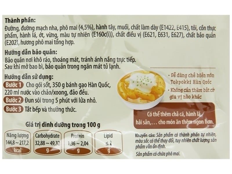 Sốt tokpokki Hàn Quốc O'food vị phô mai gói 120g