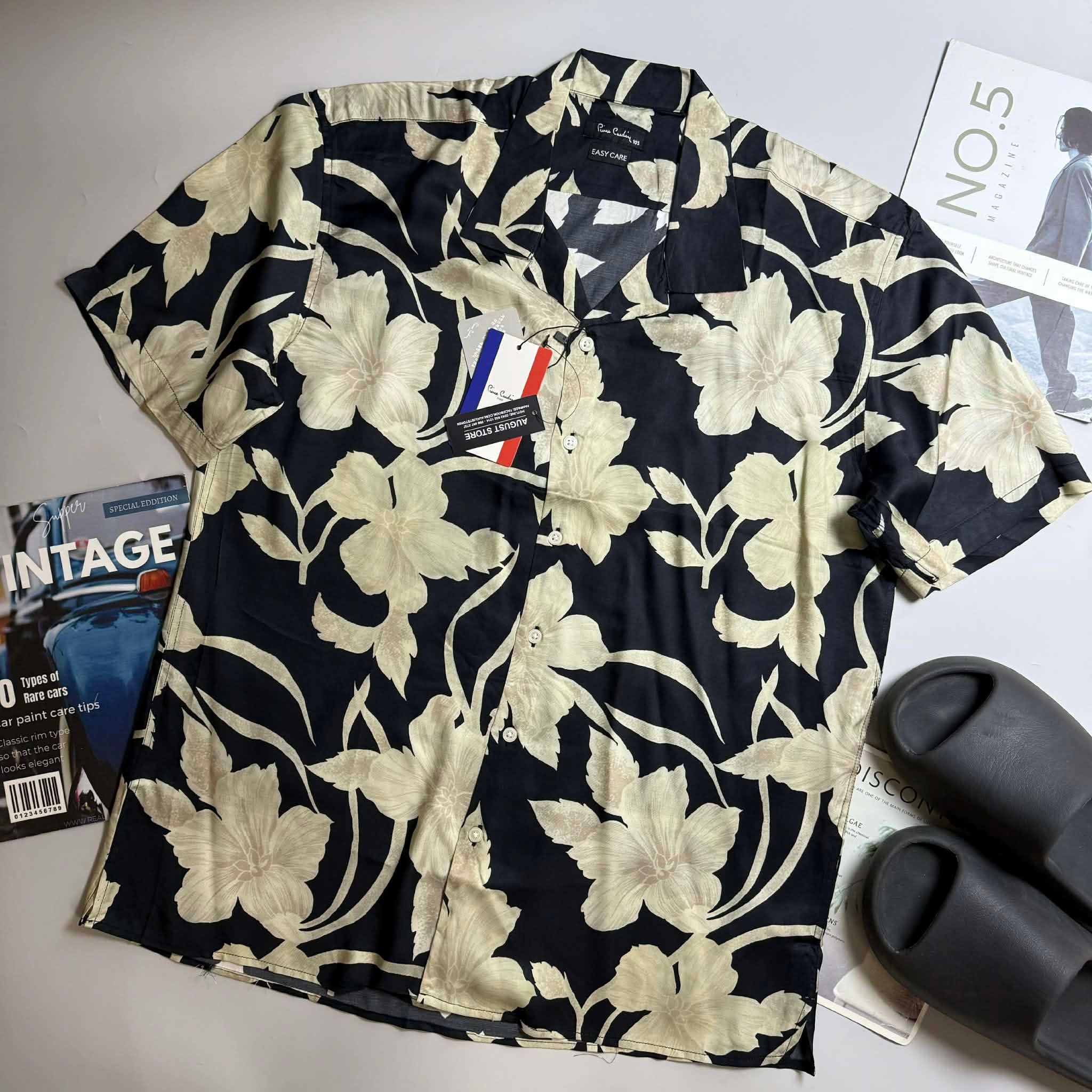 SƠ MI CT PIE.CARDIN CỔ CUBAN HỌA TIẾT HOA LÁ 5973