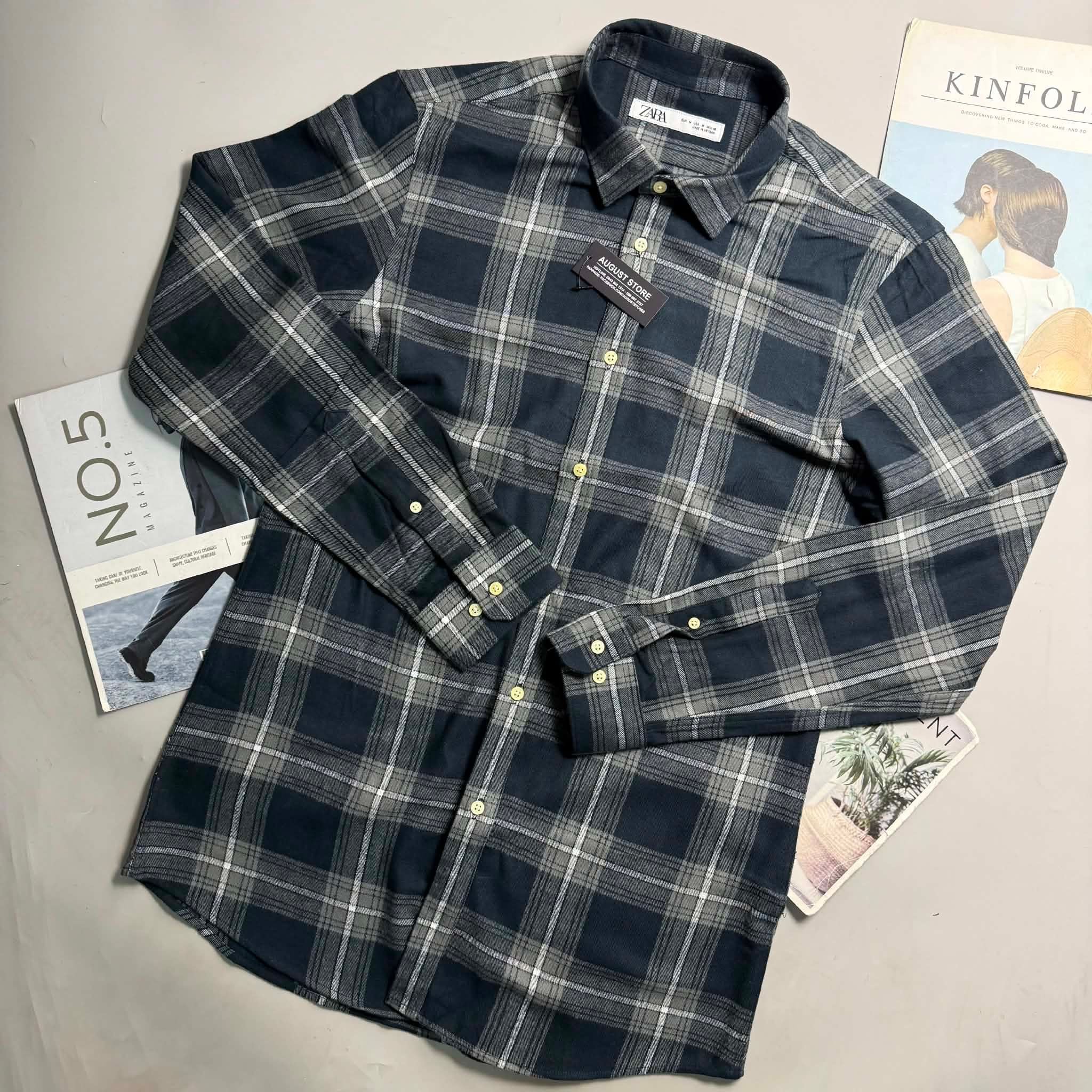 SƠ MI DÀI TAY ZA.RA FLANNEL DẠ KẺ 4076