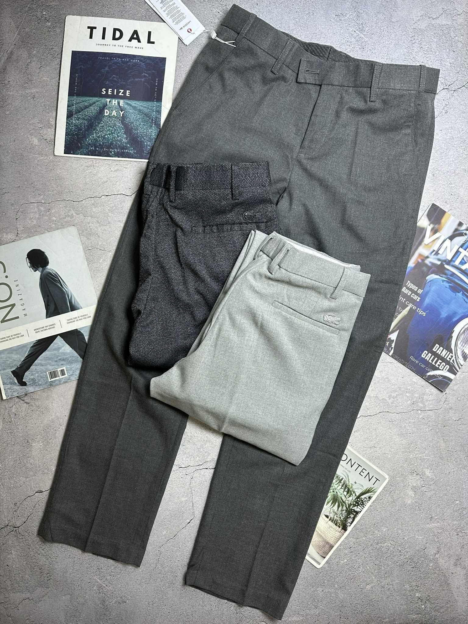 QUẦN VẢI LA.COSTE CẠP CHUN SLIM LOGO TÚI 6809