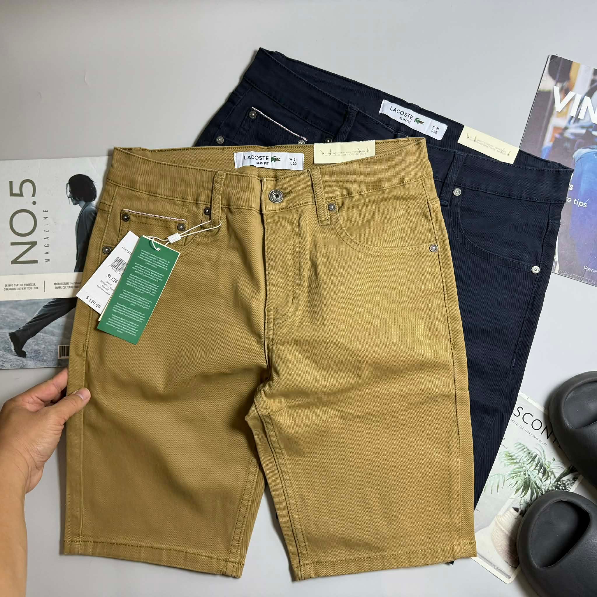 SHORT KAKI LA.COSTE LOGO TÚI SAU SLIM 6621