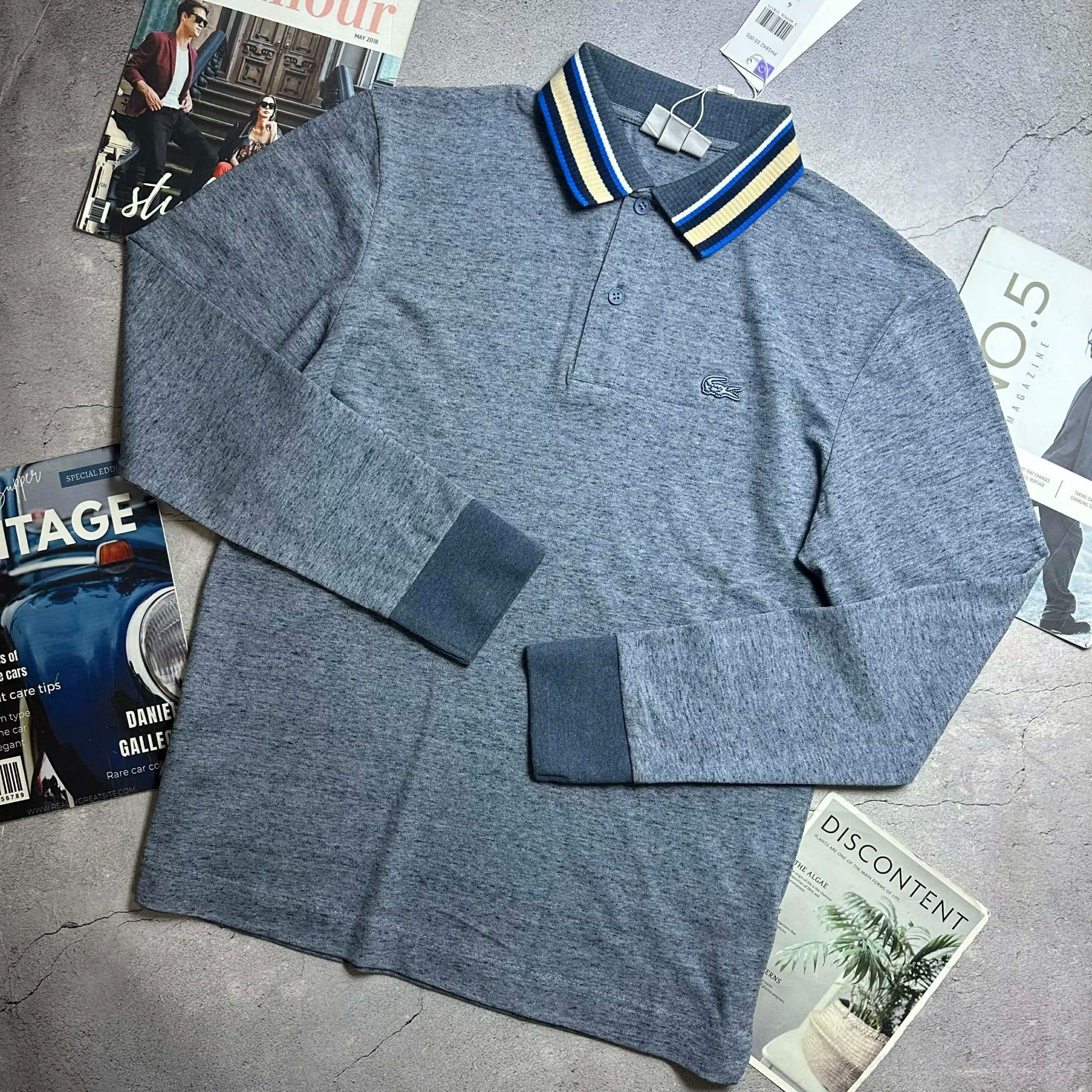 POLO DÀI TAY LA.COSTE VIỀN CỔ KẺ SLIM 6722