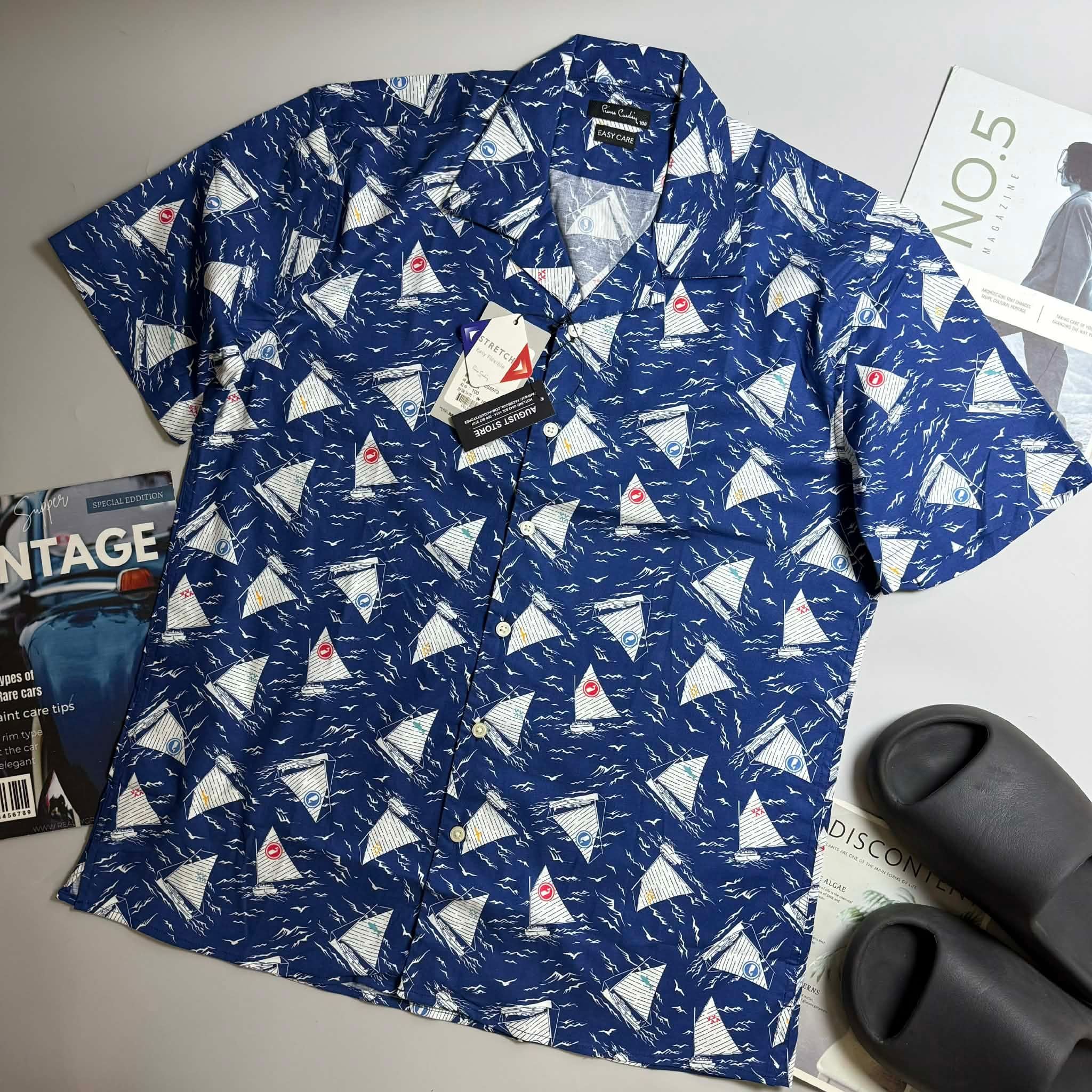 SƠ MI CT PIE.CARDIN CỔ CUBAN HỌA TIẾT HOA LÁ 5973