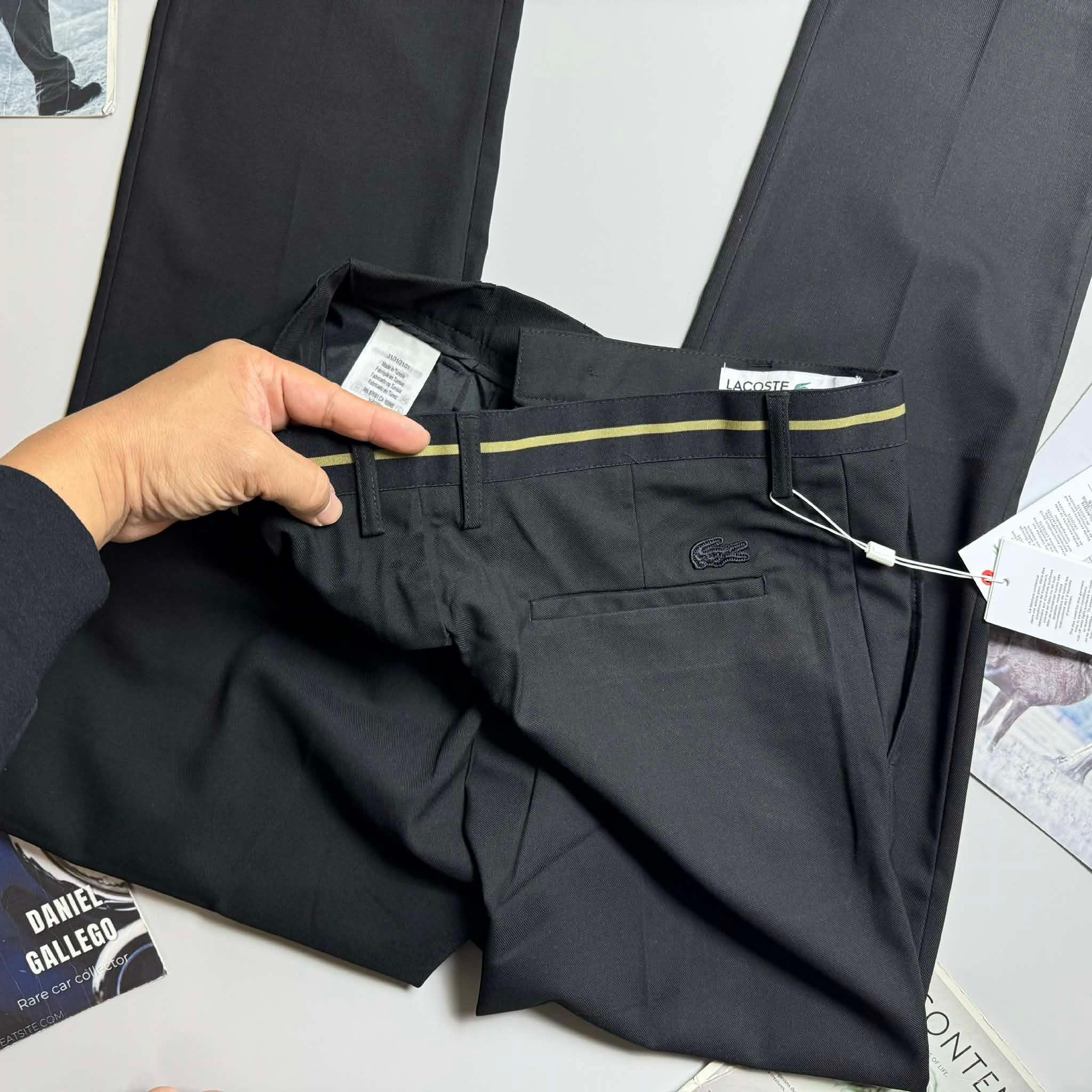 QUẦN VẢI LA.COSTE CẠP KẺ VÀNG SLIM 6811