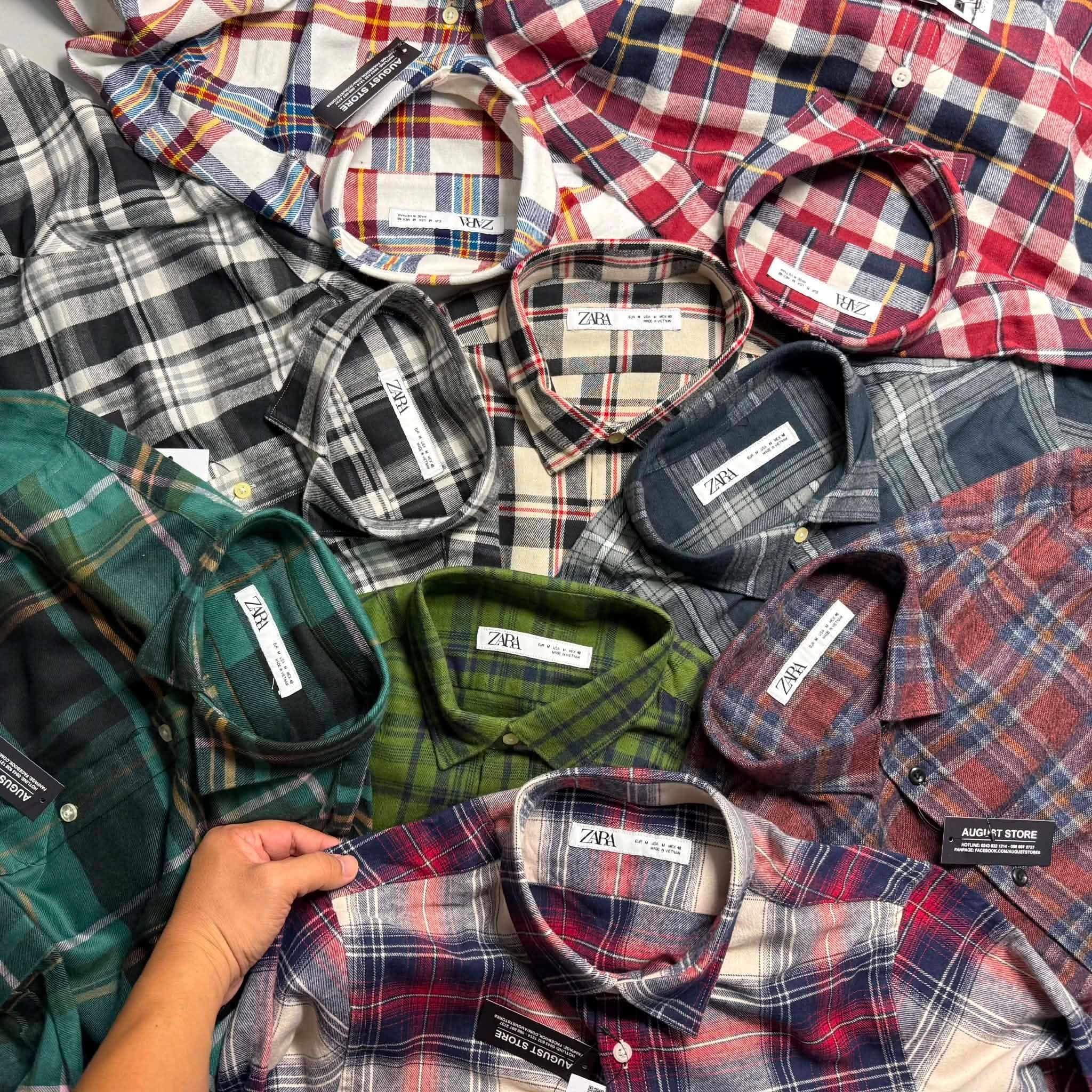 SƠ MI DÀI TAY ZA.RA FLANNEL DẠ KẺ 4076