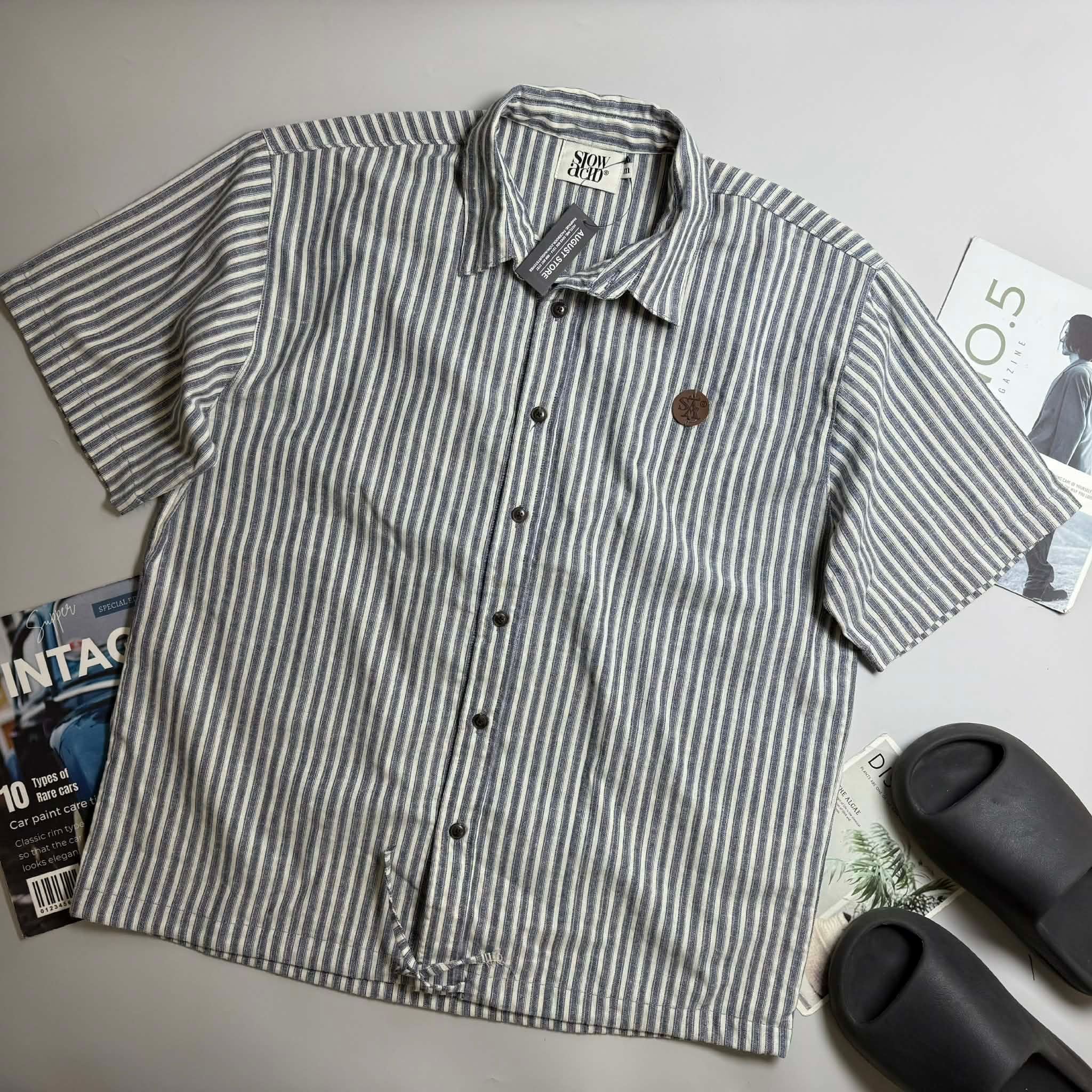 SƠ MI CỘC TAY SLOW.ACID KẺ OVERSIZE 7252