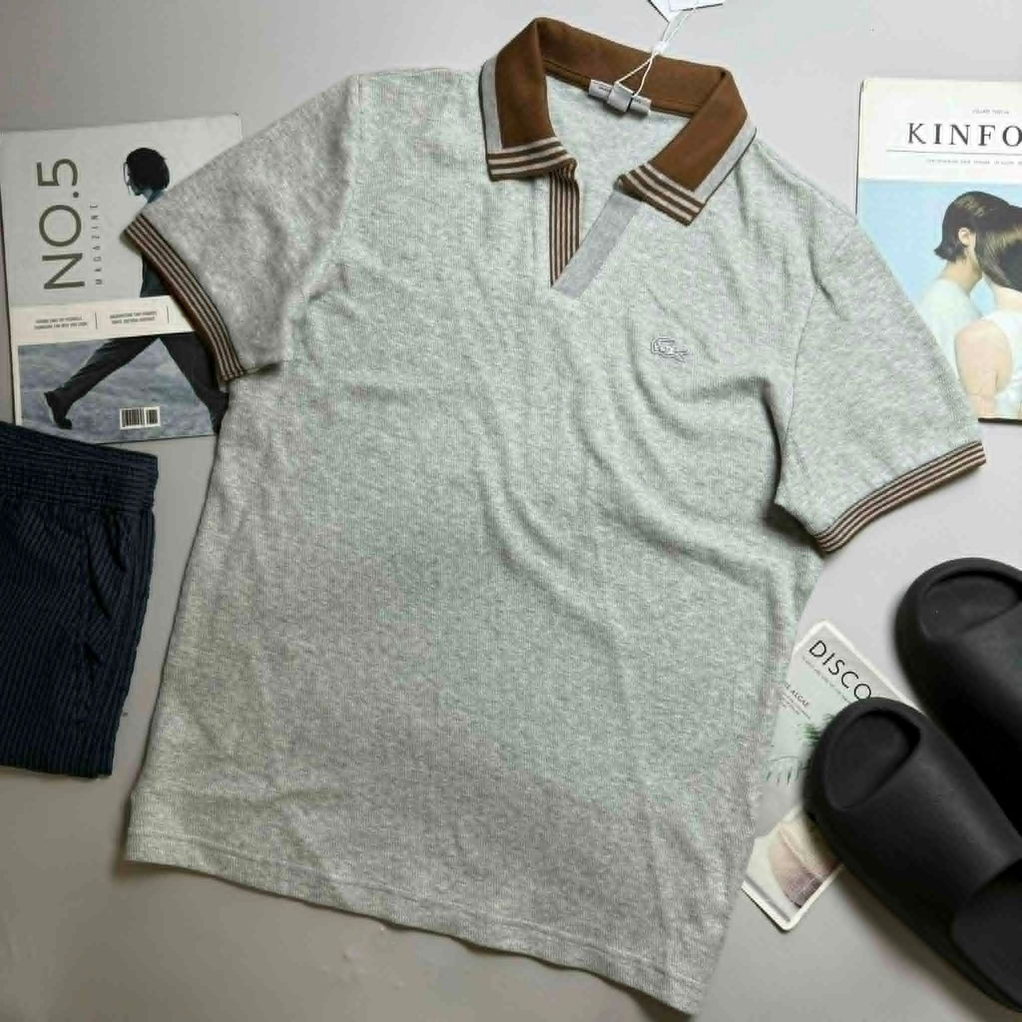 POLO LA.COSTE CỔ V VIỀN KẺ SLIM 7650
