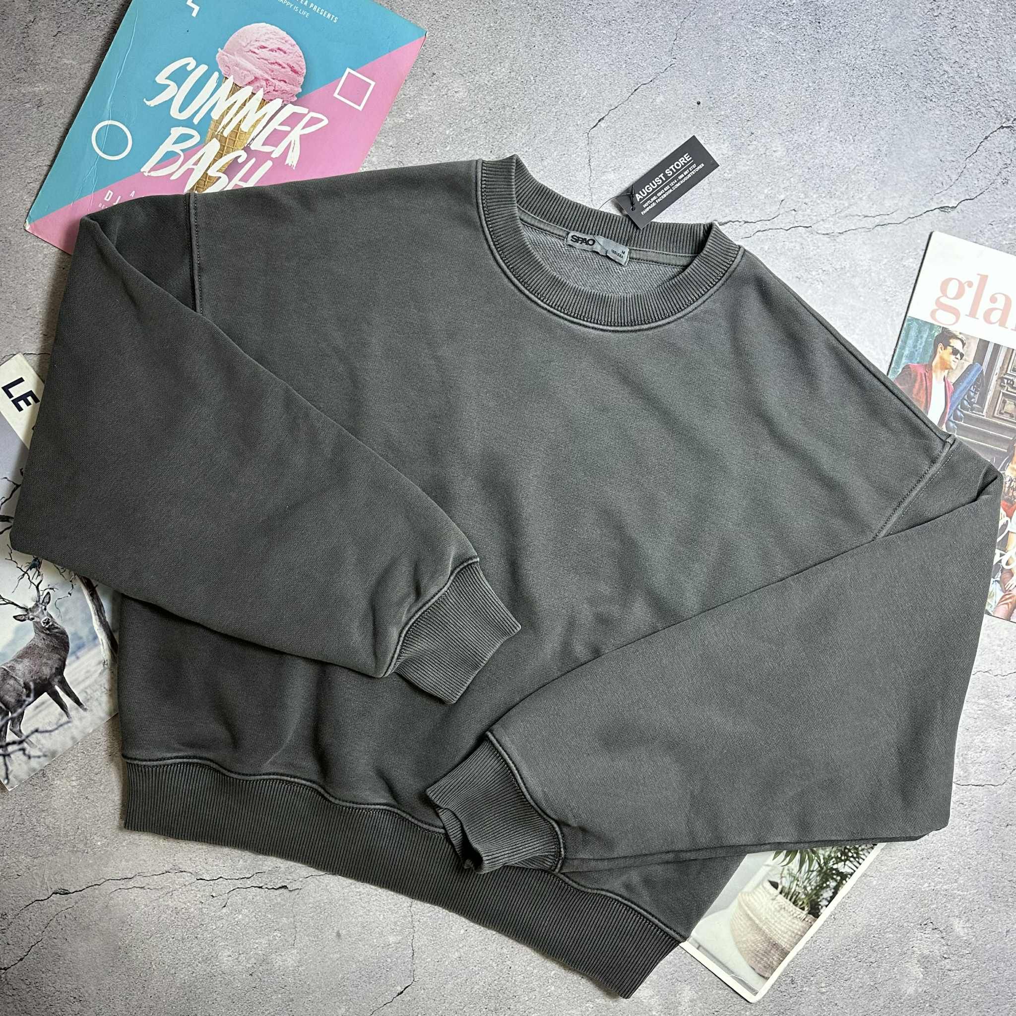 ÁO NỈ SPAO NỮ VẢI WASH DÁNG CROP 5201