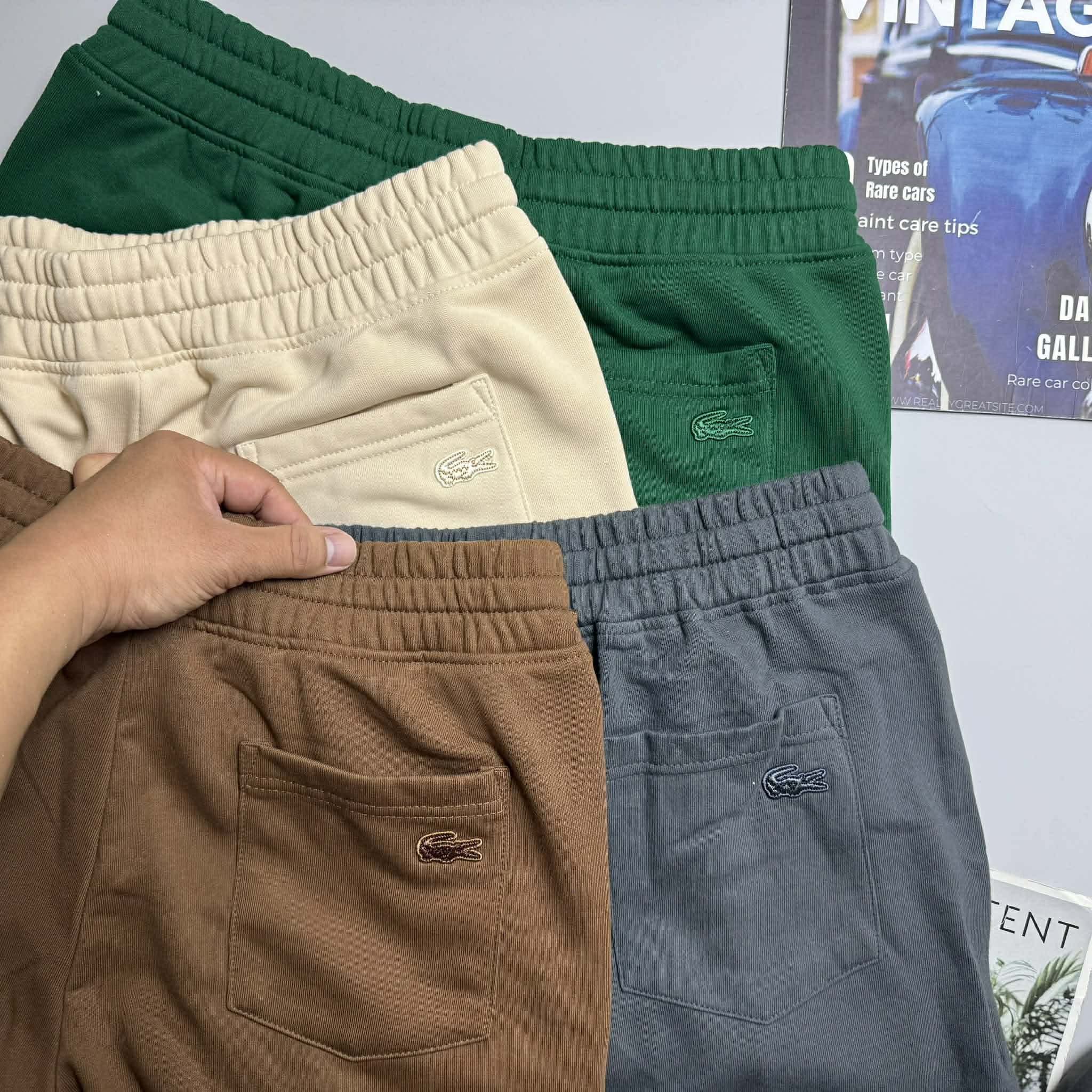 SHORT NỈ LA.COSTE CHỮ IN & LOGO TÚI SAU 6625