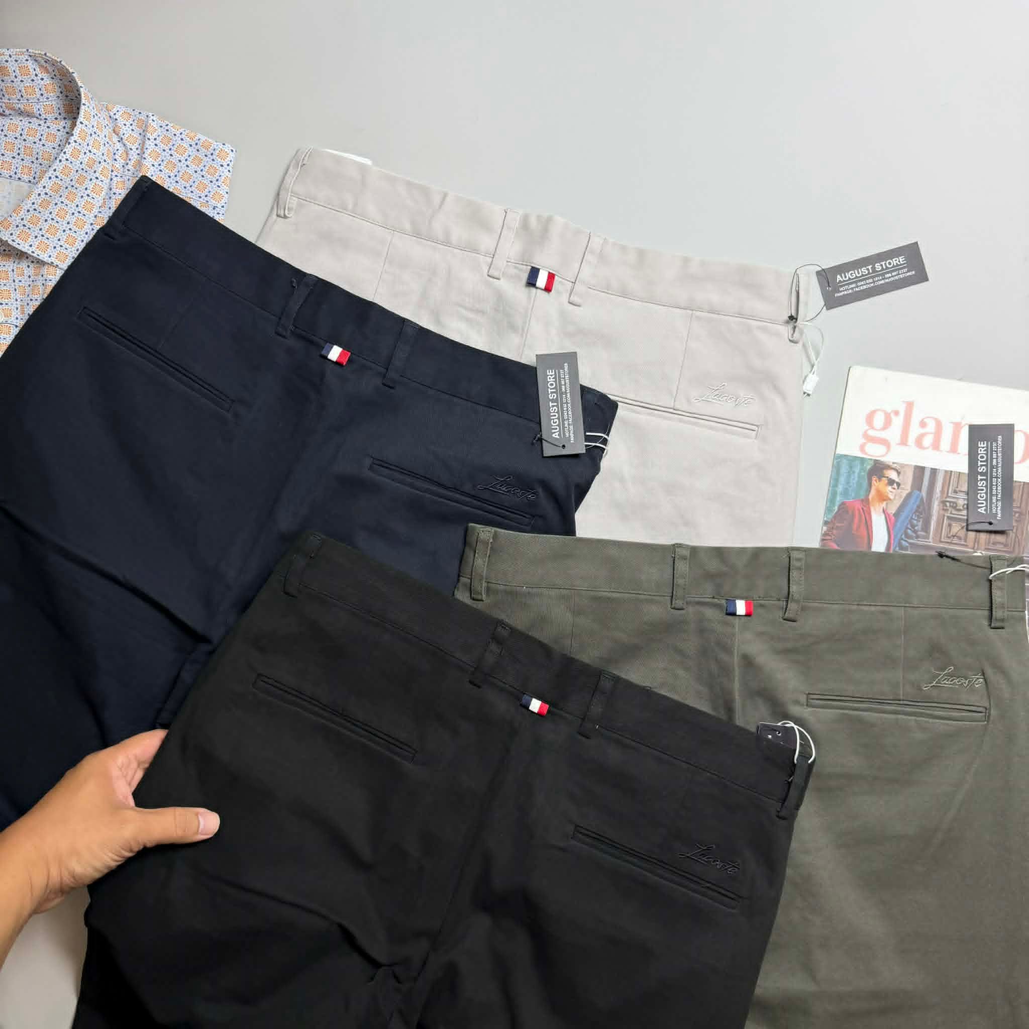 QUẦN CHINO KAKI LA.COSTE SLIM TÚI THÊU CHỮ 4834