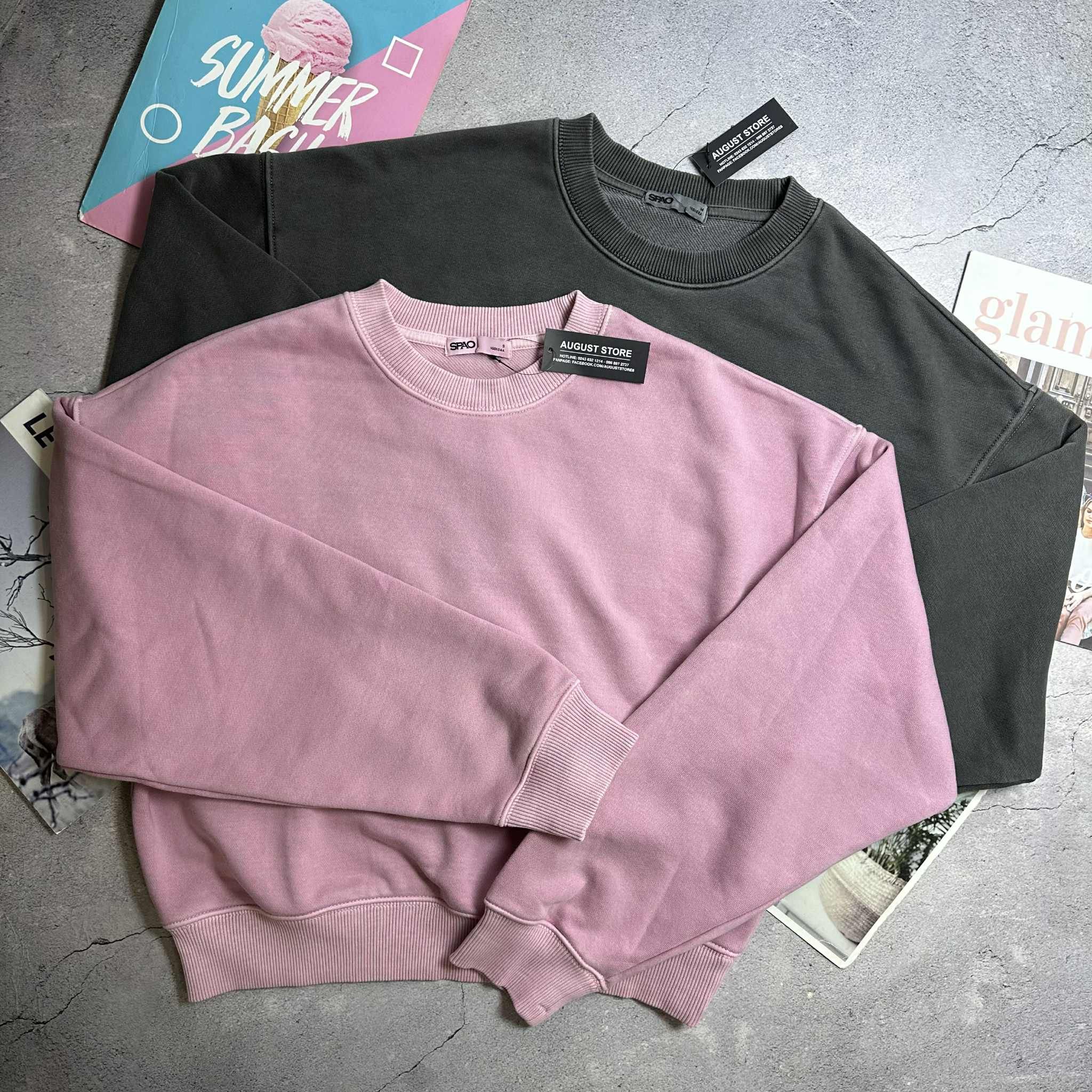 ÁO NỈ SPAO NỮ VẢI WASH DÁNG CROP 5201