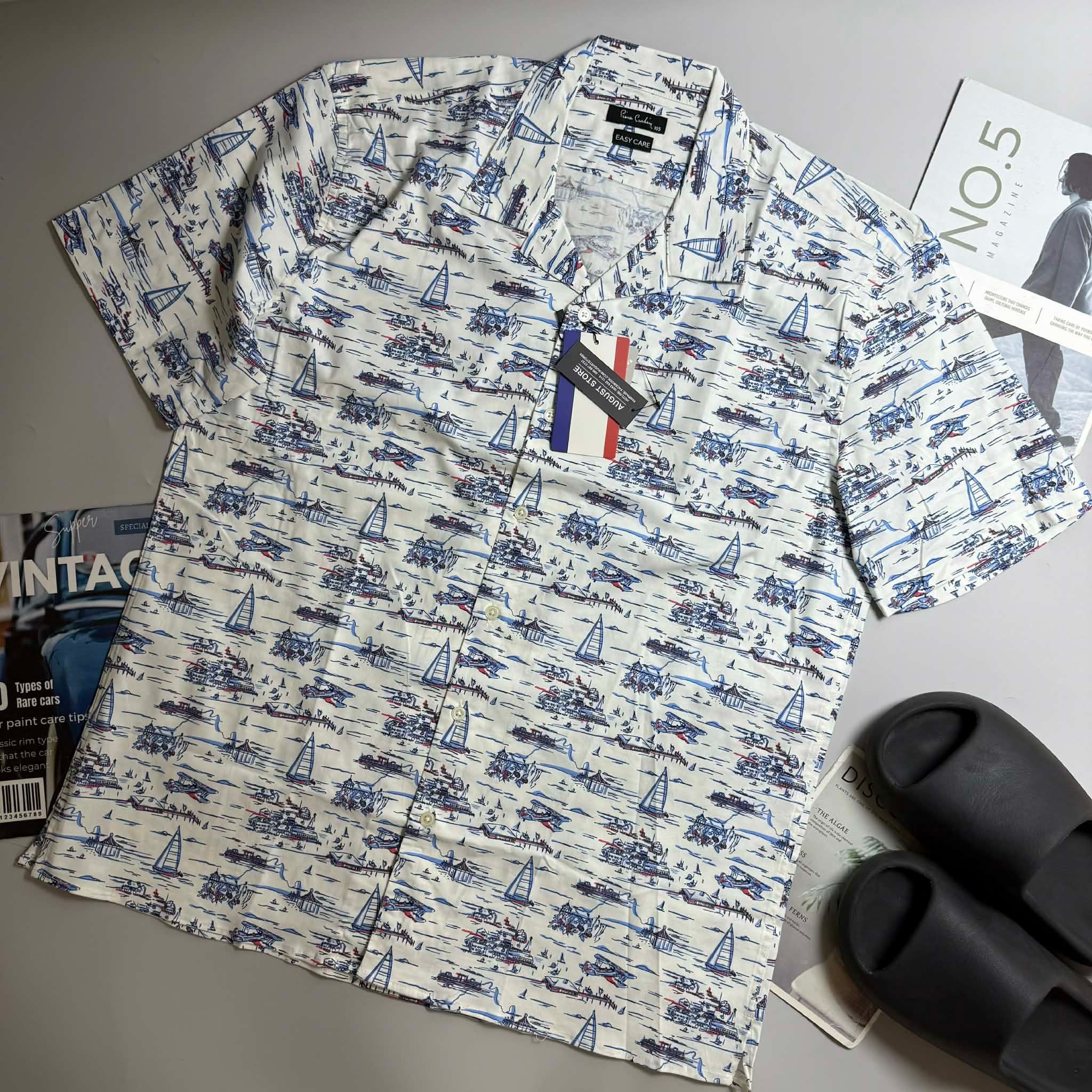 SƠ MI CT PIE.CARDIN CỔ CUBAN HỌA TIẾT HOA LÁ 5973