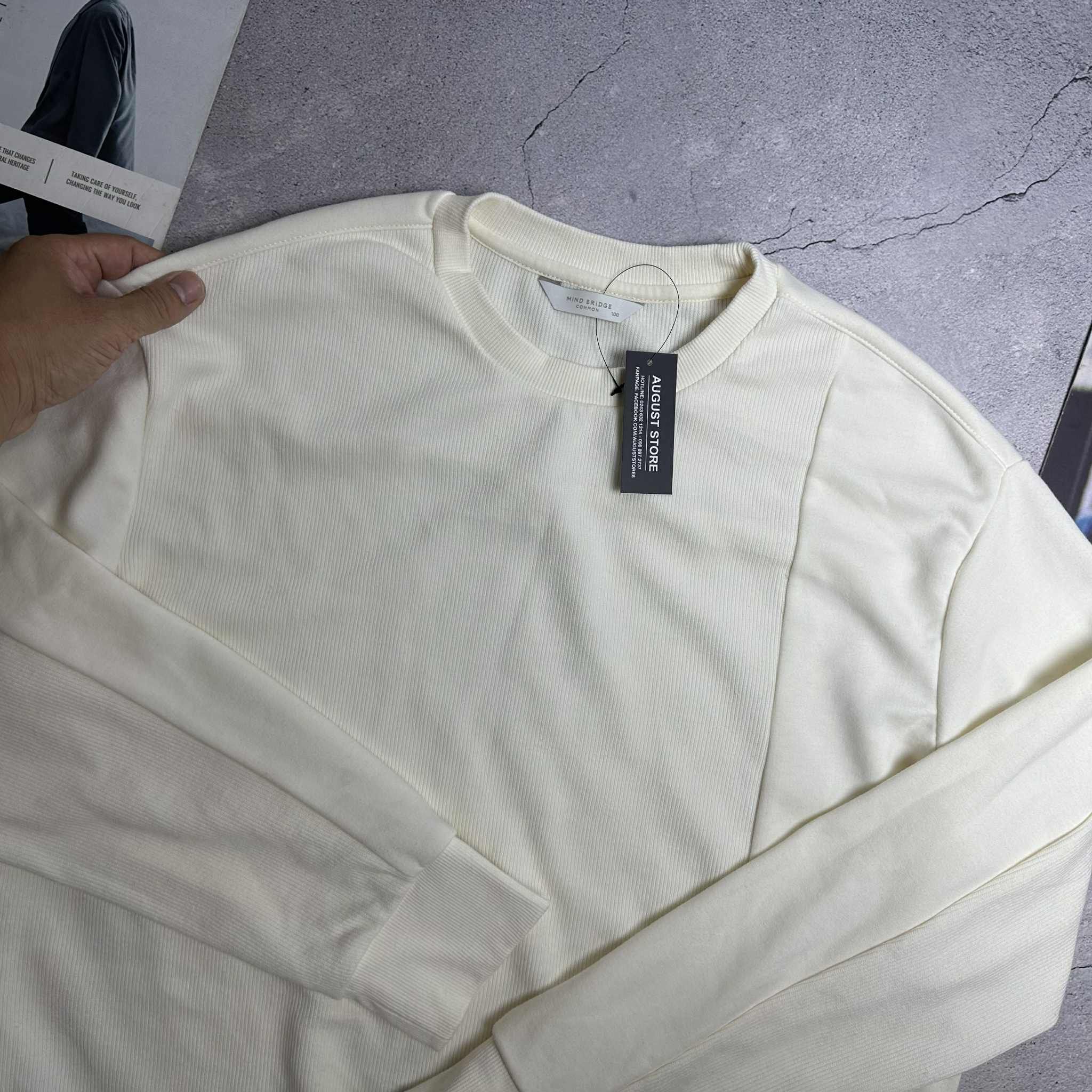 ÁO NỈ MIND.BRIDGE PHỐI VẢI GÂN SỌC OVERFIT 6134