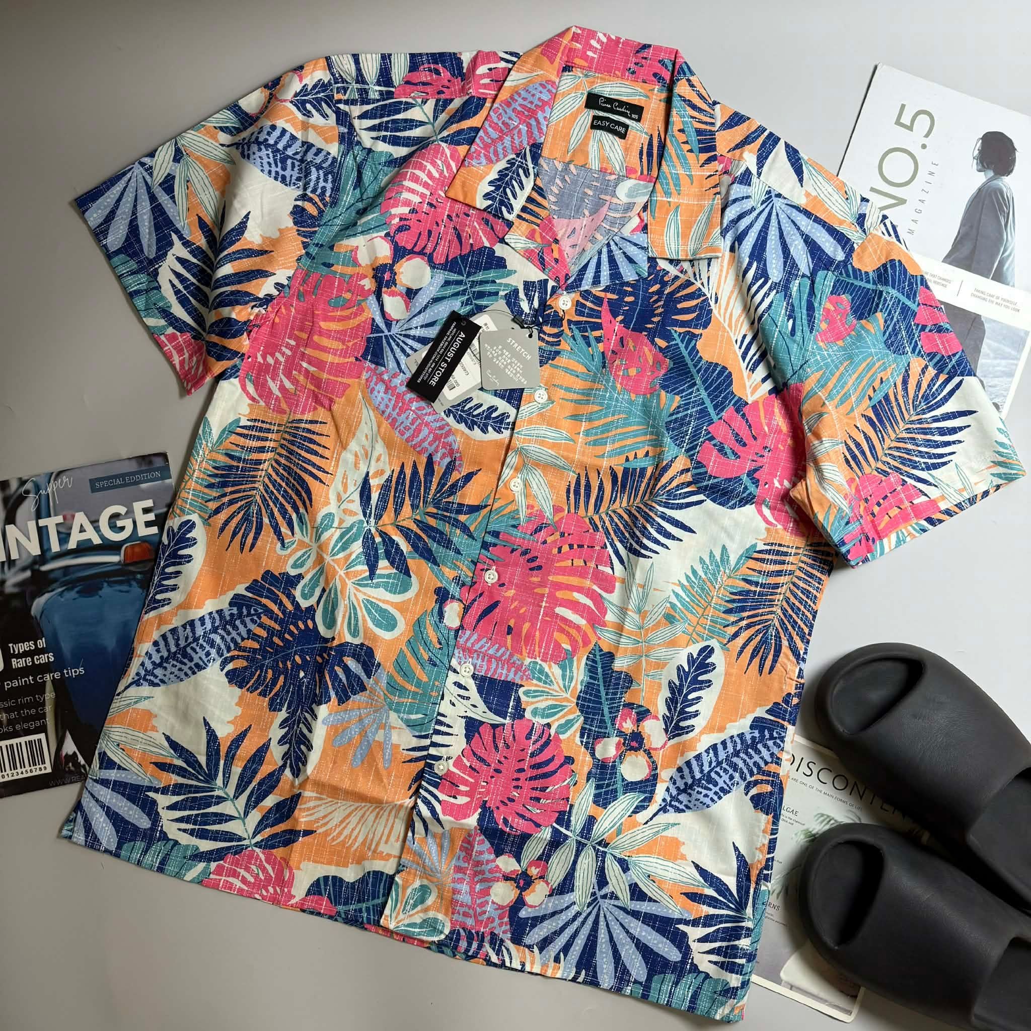 SƠ MI CT PIE.CARDIN CỔ CUBAN HỌA TIẾT HOA LÁ 5973