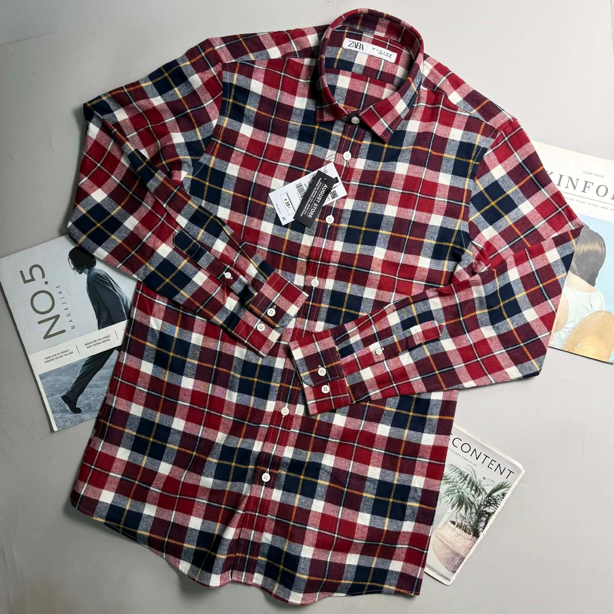 SƠ MI DÀI TAY ZA.RA FLANNEL DẠ KẺ 4076