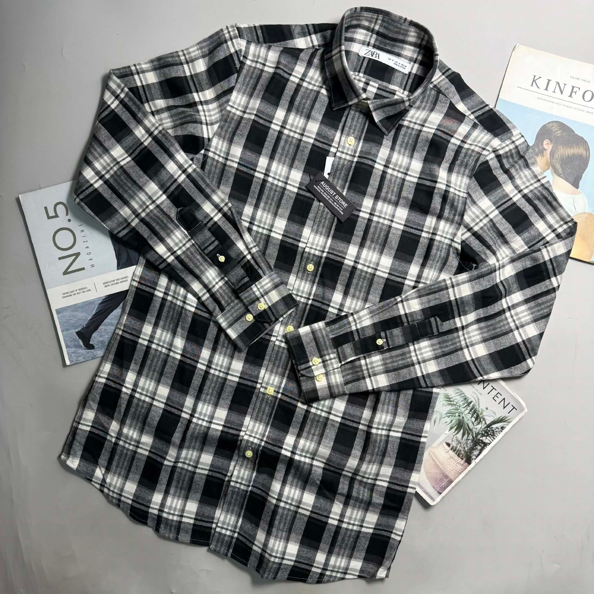SƠ MI DÀI TAY ZA.RA FLANNEL DẠ KẺ 4076