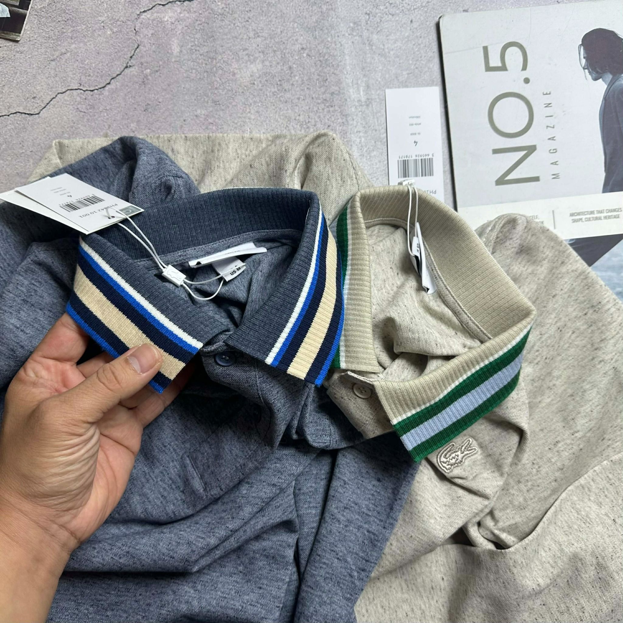 POLO DÀI TAY LA.COSTE VIỀN CỔ KẺ SLIM 6722