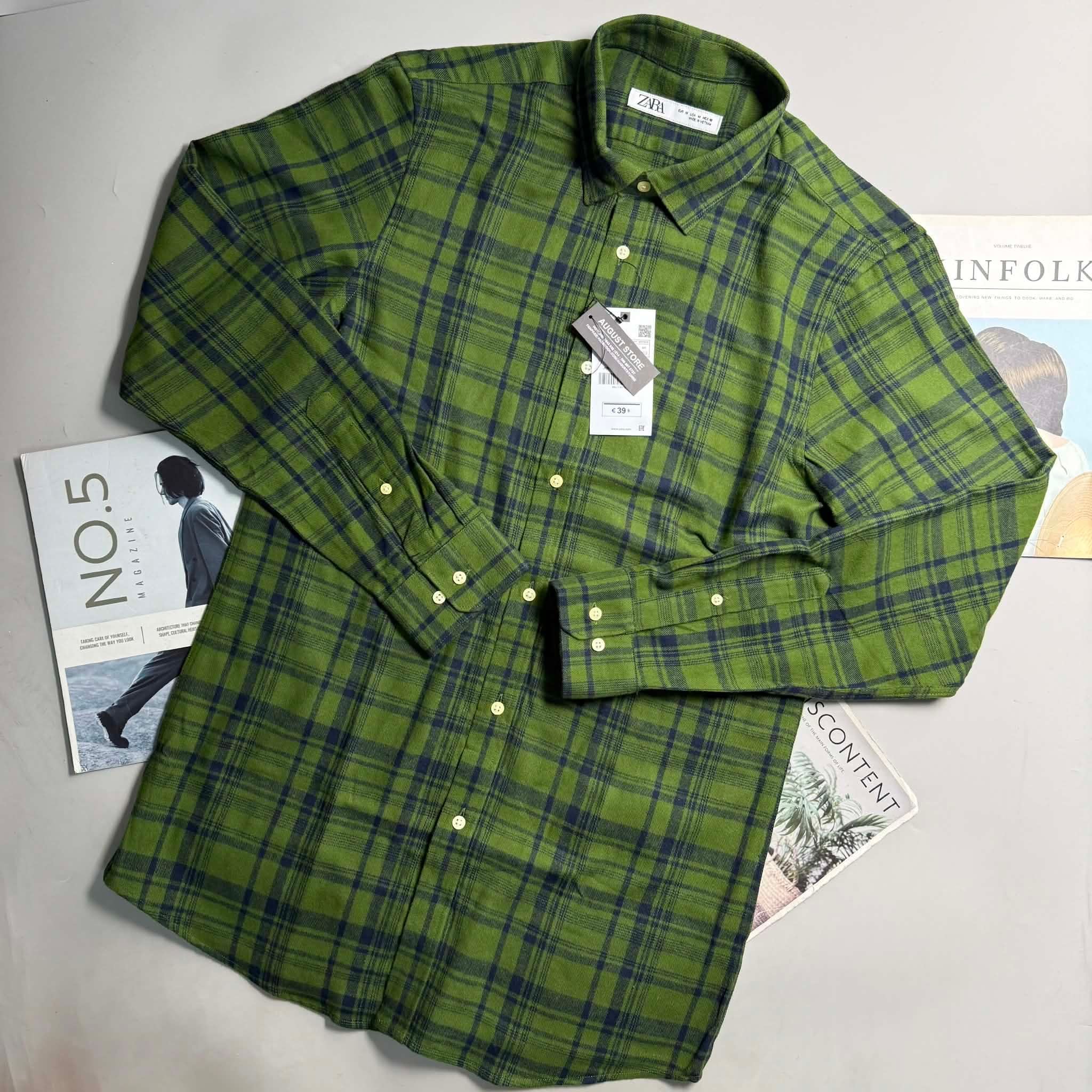 SƠ MI DÀI TAY ZA.RA FLANNEL DẠ KẺ 4076