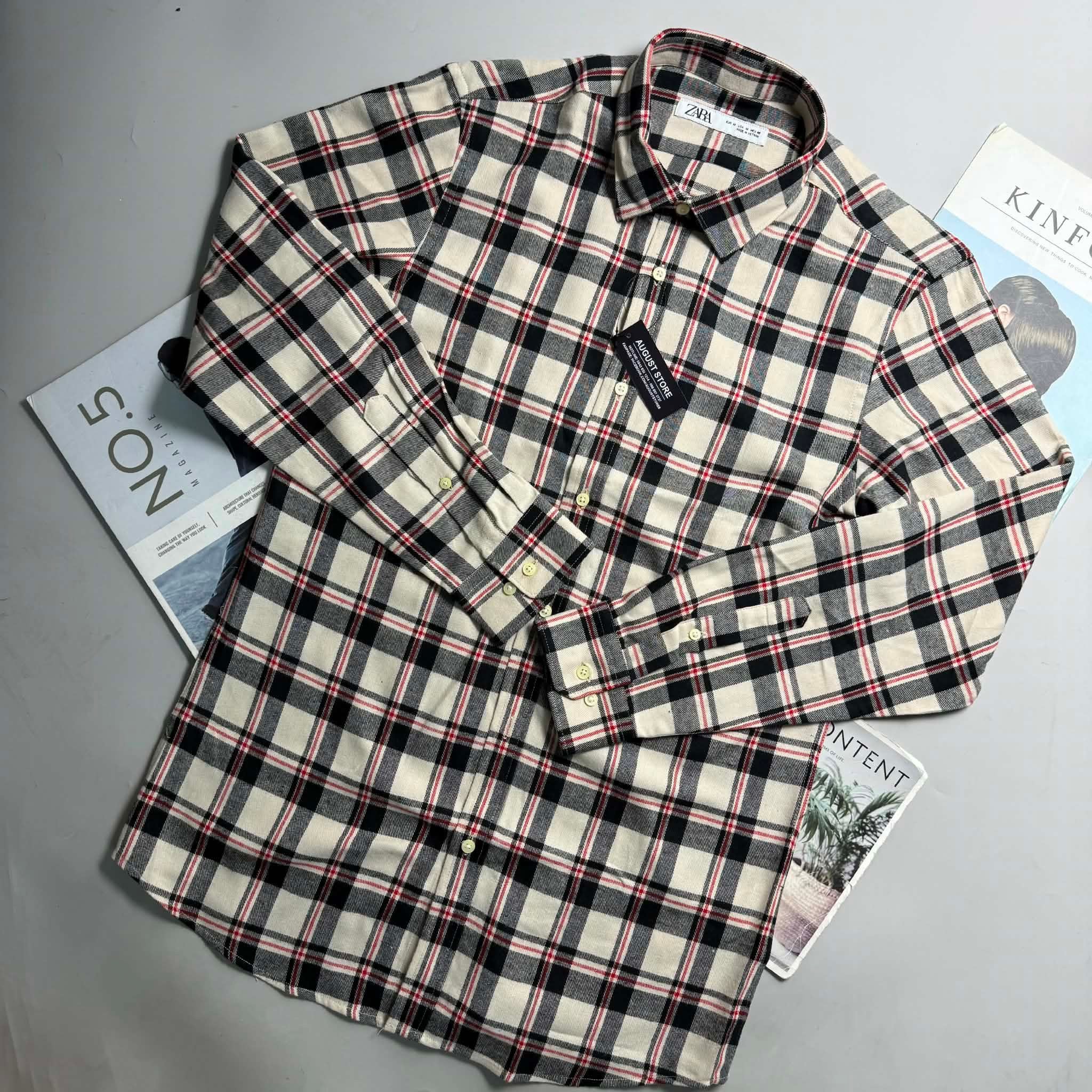 SƠ MI DÀI TAY ZA.RA FLANNEL DẠ KẺ 4076