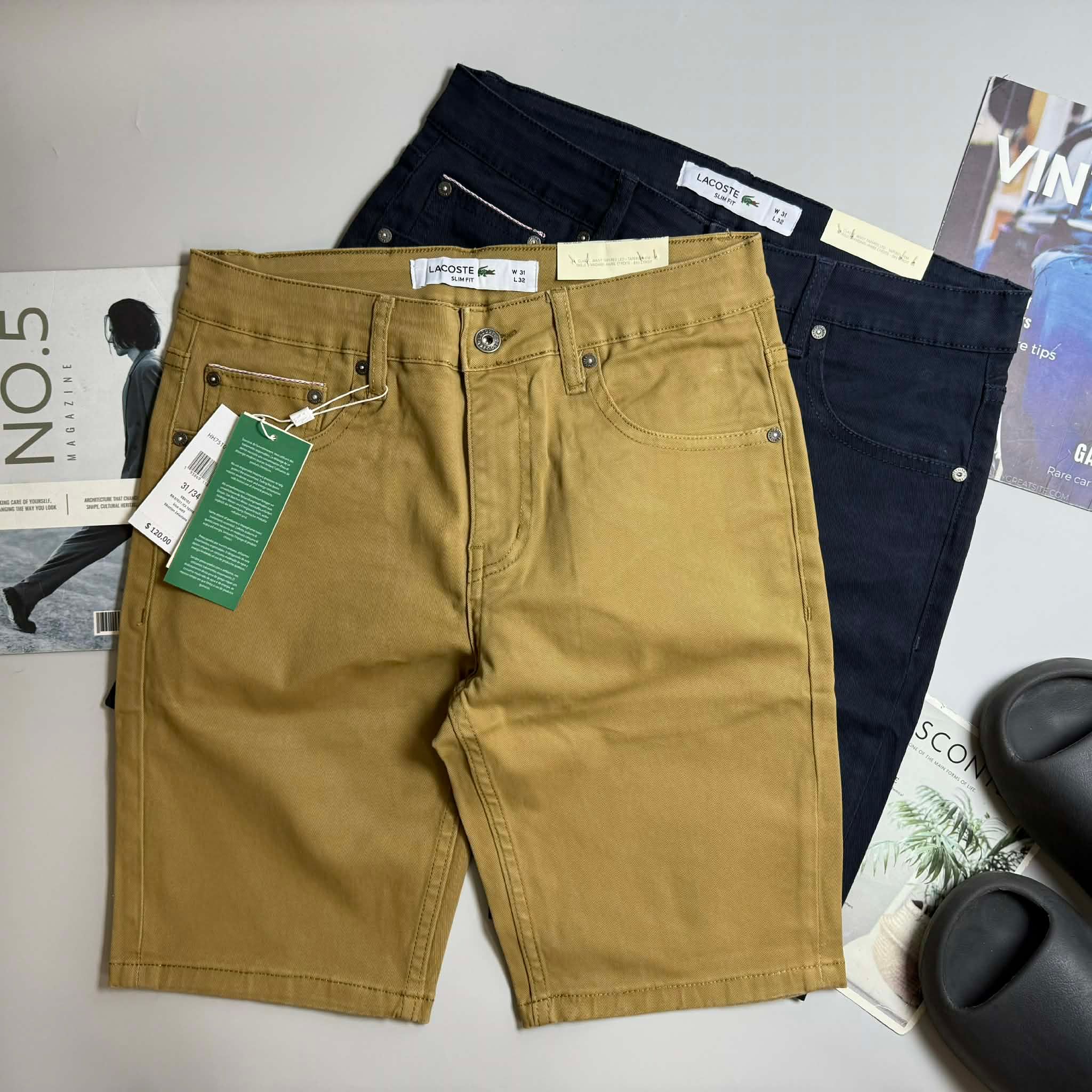 SHORT KAKI LA.COSTE LOGO TÚI SAU SLIM 6621