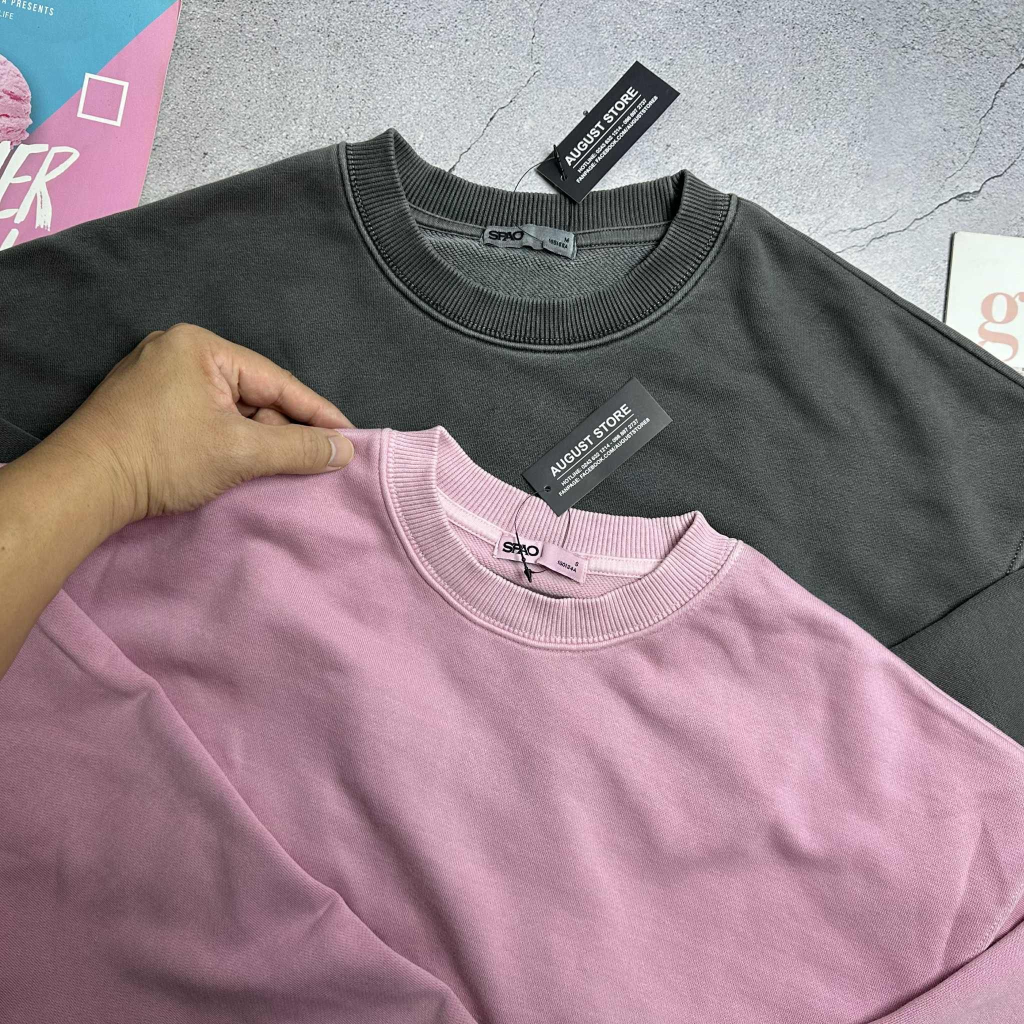 ÁO NỈ SPAO NỮ VẢI WASH DÁNG CROP 5201