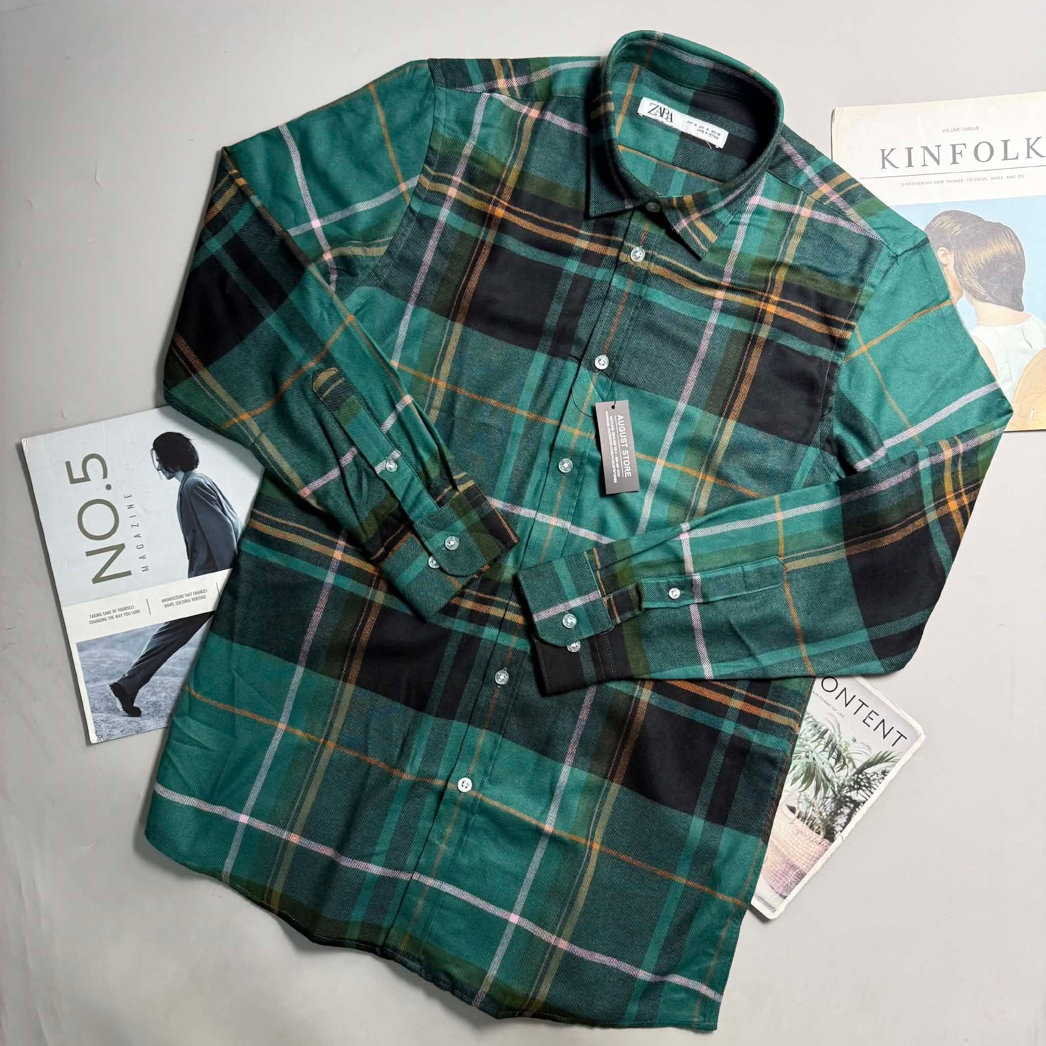 SƠ MI DÀI TAY ZA.RA FLANNEL DẠ KẺ 4076