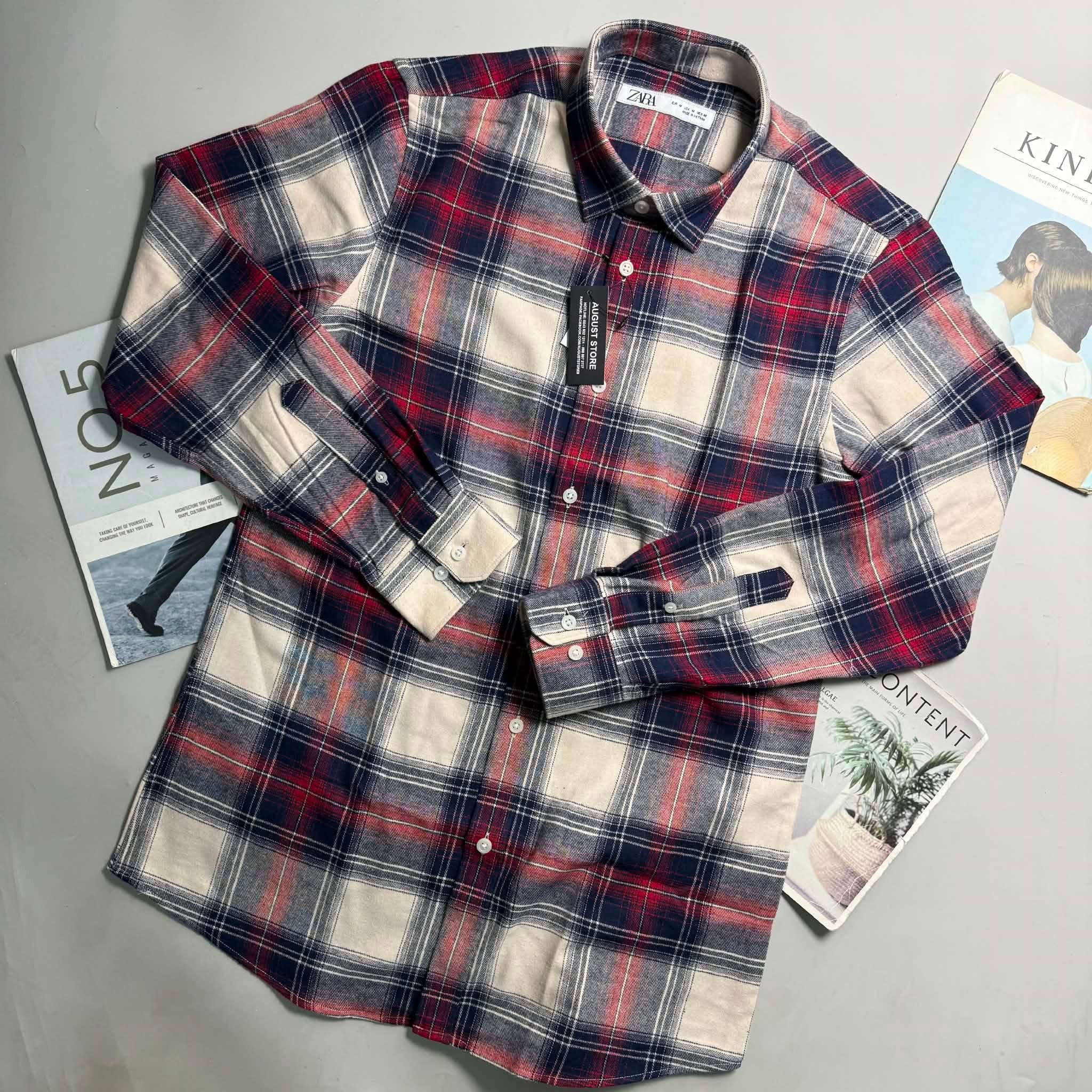 SƠ MI DÀI TAY ZA.RA FLANNEL DẠ KẺ 4076
