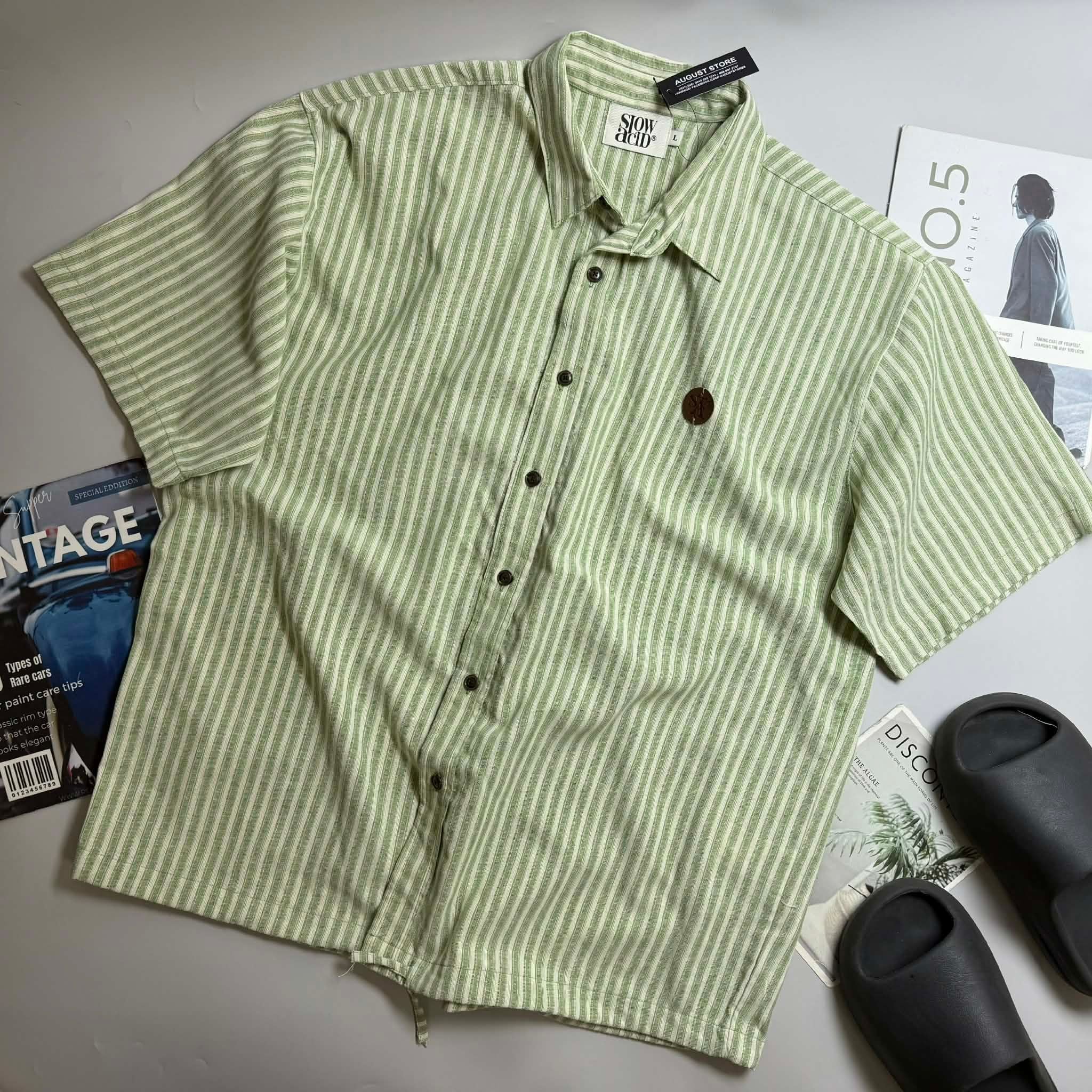 SƠ MI CỘC TAY SLOW.ACID KẺ OVERSIZE 7252