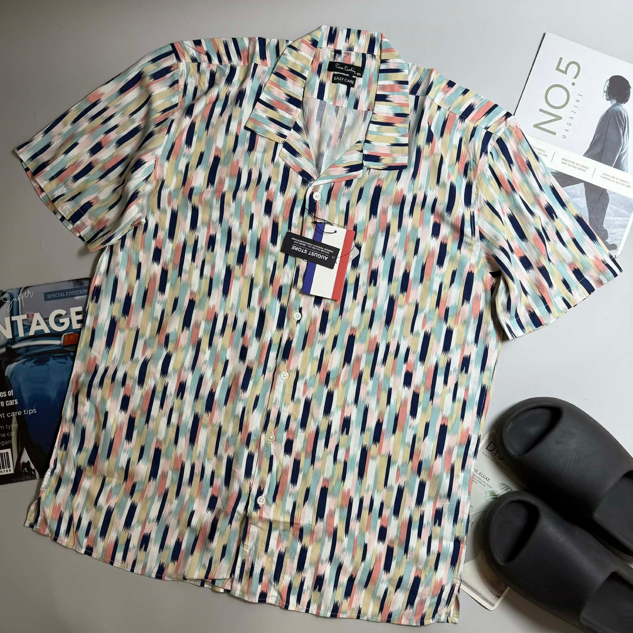 SƠ MI CT PIE.CARDIN CỔ CUBAN HỌA TIẾT HOA LÁ 5973