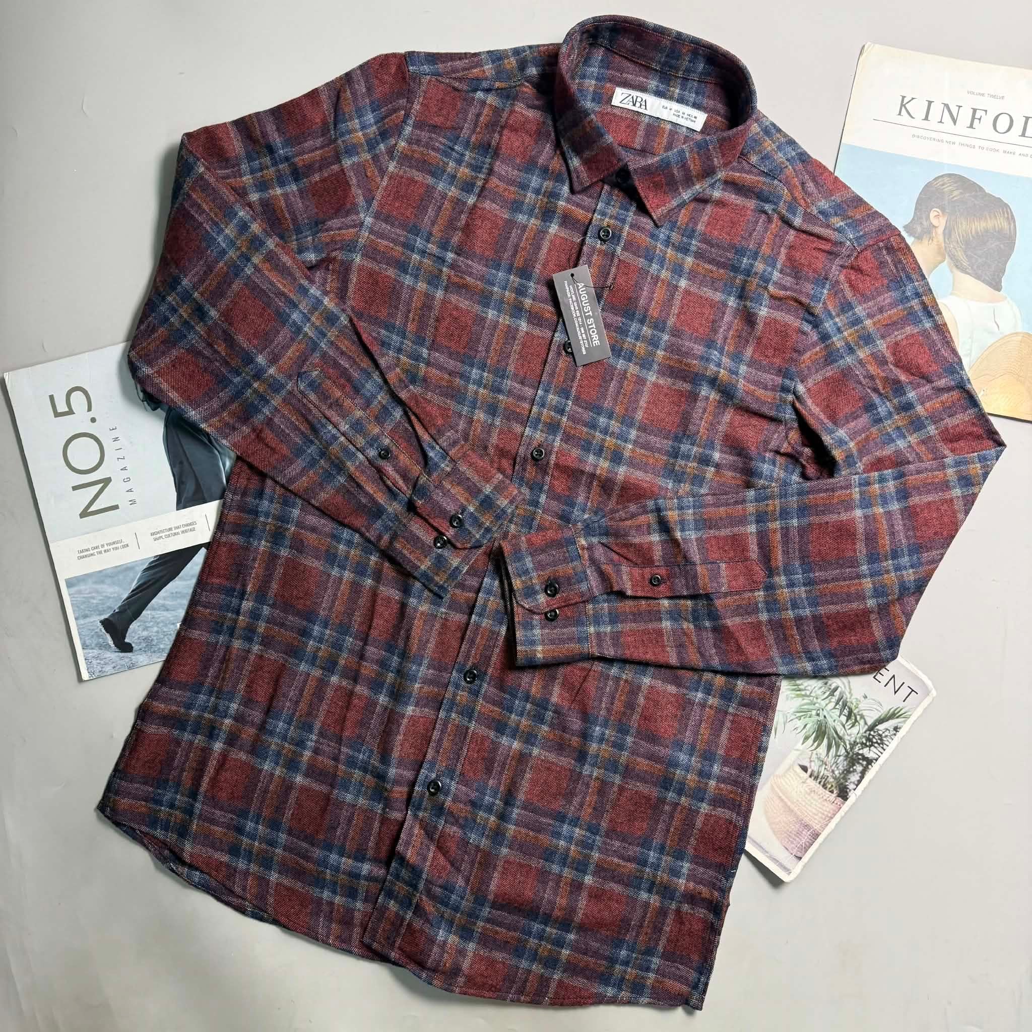 SƠ MI DÀI TAY ZA.RA FLANNEL DẠ KẺ 4076