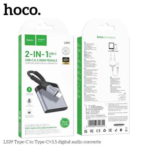 Cáp chuyển đổi Hoco LS39 từ TypeC ra 2 đầu 3.5 + TypeC