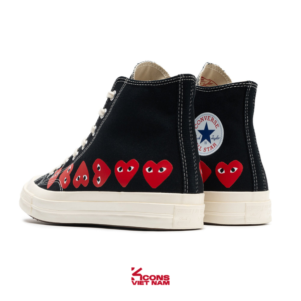 Deal Cuối, Chốt Nhanh! Giày Converse 1970 x Play Comme des Garçons Chuck 70 Hi ‘Multi Heart Black’ CDG A08147C