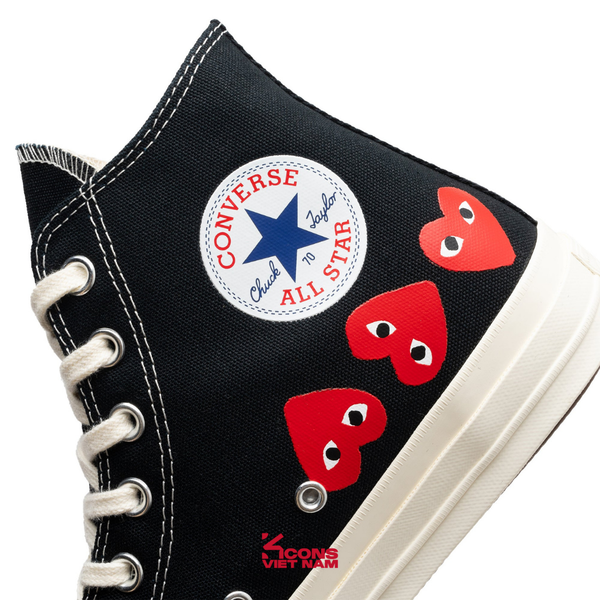 Deal Cuối, Chốt Nhanh! Giày Converse 1970 x Play Comme des Garçons Chuck 70 Hi ‘Multi Heart Black’ CDG A08147C