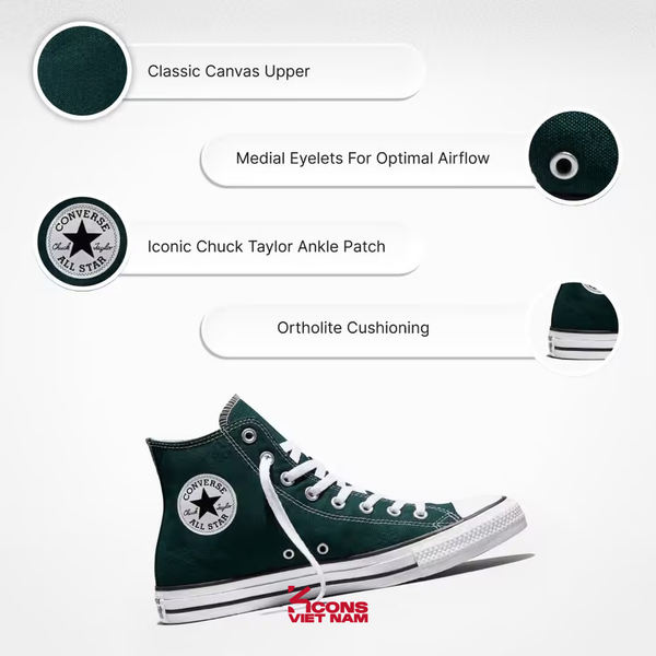 [NEW ARRIVAL 2026] Giày Converse Chuck Taylor All Star Canvas High Top Sneakers Steely Pine Unisex Đế Bằng A18096C Green