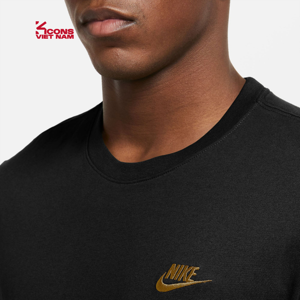 Deal Cuối - Chốt Nhanh! Áo Thun Nike Tay Ngắn Sportswear T-Shirt AR4999-017 Đen Logo Gold Cotton Mềm Thoáng Regular Fit