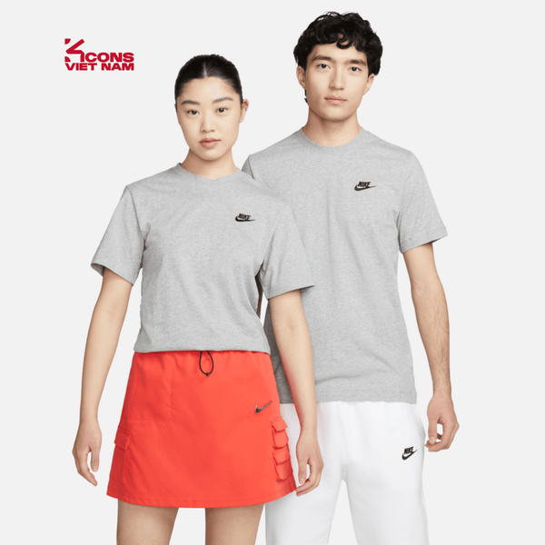 Deal Cuối - Chốt Nhanh! Áo Thun Nike Tay Ngắn Sportswear T-Shirt AR4999-064 Xám Logo Đen Cotton Mềm Thoáng Regular Fit