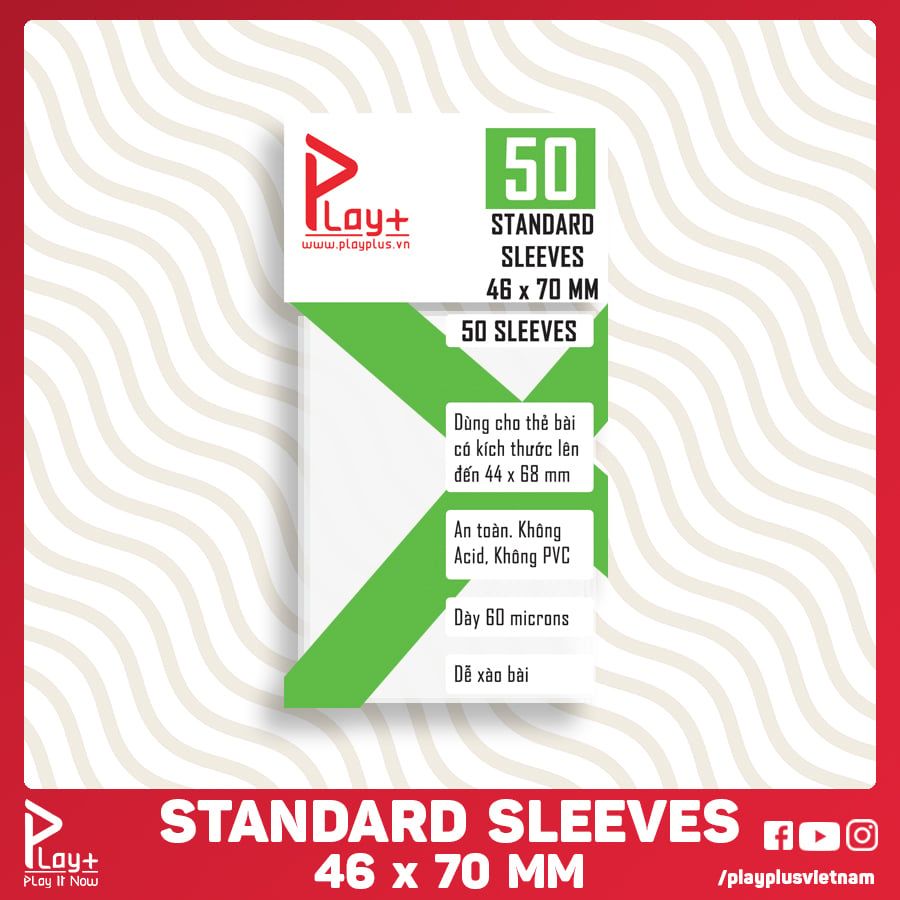 Play Plus Standard Sleeves - bọc bài cao cấp - dày 60 microns - 46 x 70 mm (50 cái)