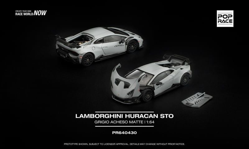  Mô hình xe Lamborghini Huracan Sto - Grigio Acheso Matte tỉ lệ 1:64 Pop Race PR640430 
