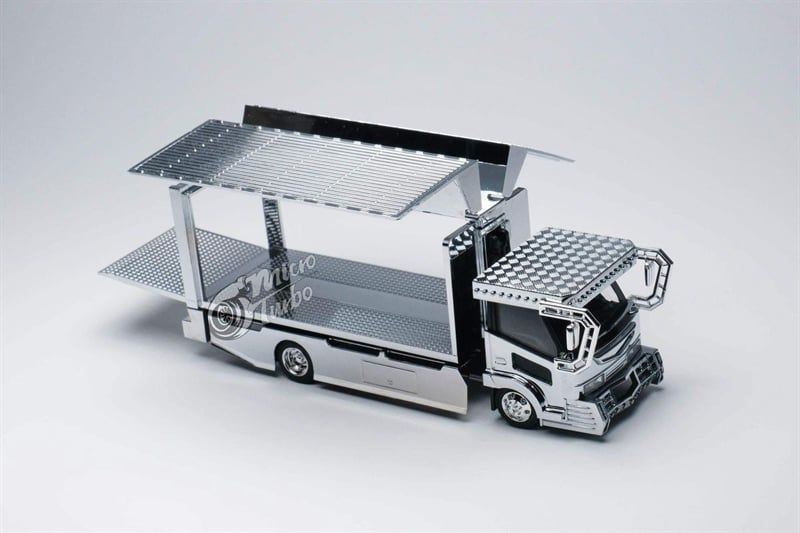  Mô hình xe Isuzu ELF Dekotora Version 2 Wing Custom Truck Silver electroplating tỉ lệ 1:64 Micro Turbo MT6404B1 