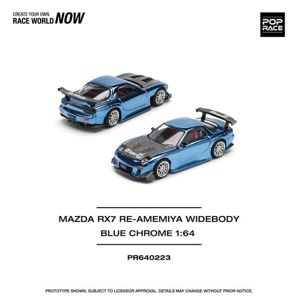  Mô hình xe Mazda RX7 RE-AMEMIYA Widebody - Blue Chrome tỉ lệ 1:64 Poprace PR640223 