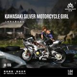  Set mô hình nhân vật figure nữ và xe mô tô Kawasaki Ninja H2R silver tỉ lệ 1:64 MoreArt MO222186 