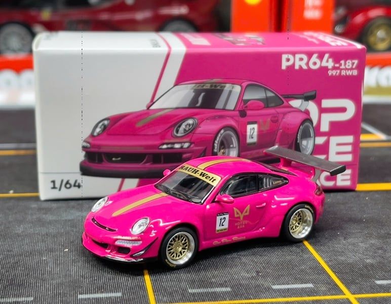  [Hàng Loose] Mô hình xe Porsche RWB Rauh Welt 997 AVA pink tỉ lệ 1:64 Poprace PR640187 